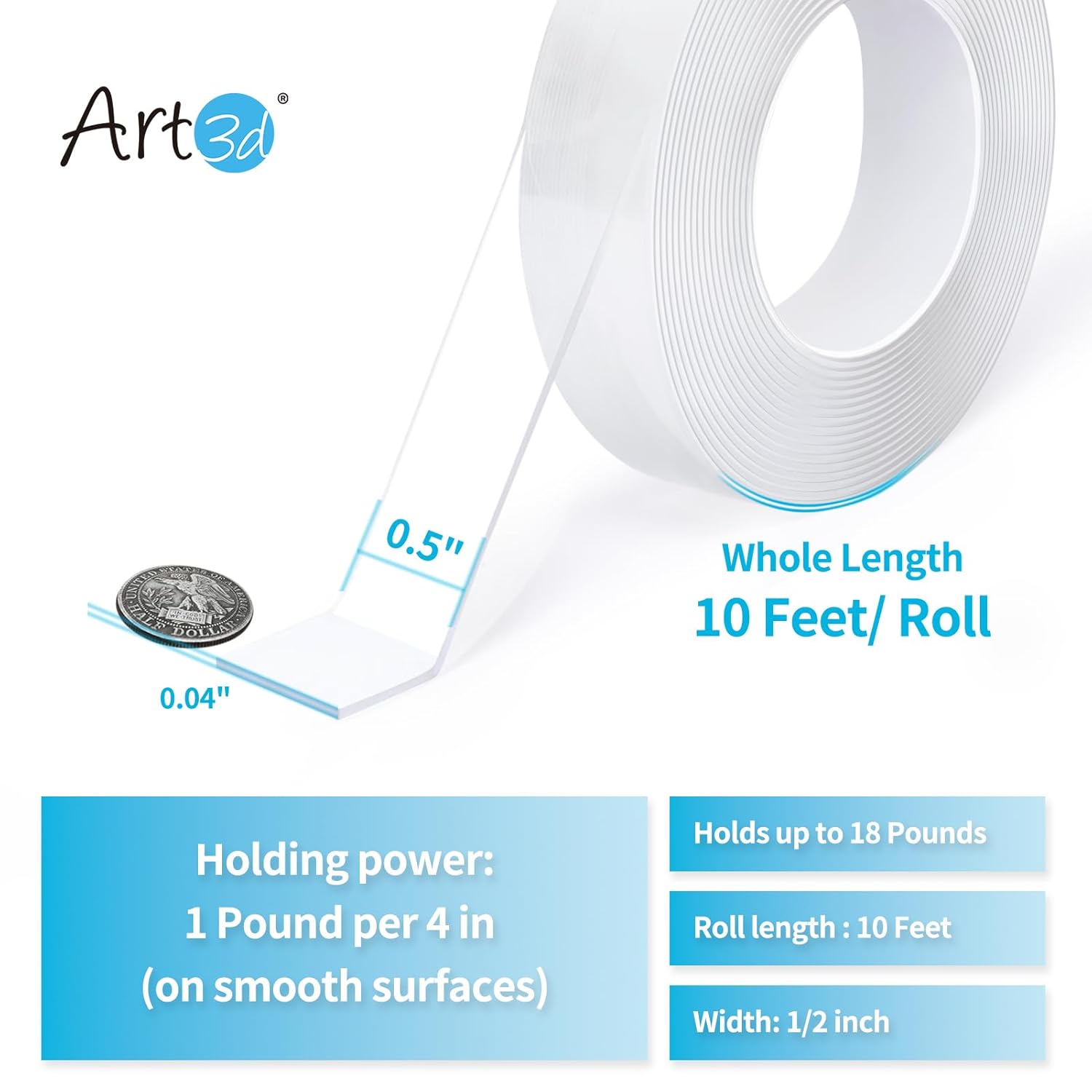 Art3d Double-Sided Mounting Tape (10FT), Multipurpose Removable Adhesive Foam