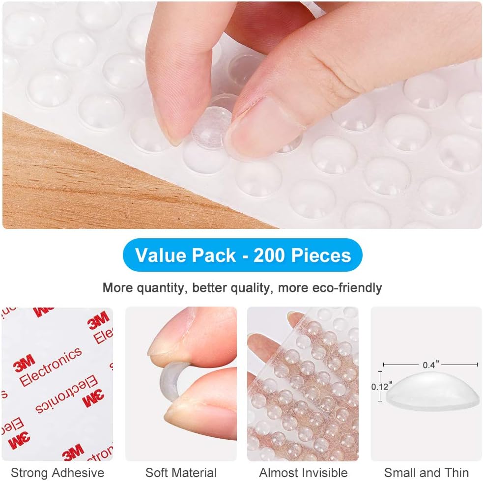 200PCS Cabinet Bumpers Clear Rubber Bumpers Self Adhesive, Soft Close Cabinet