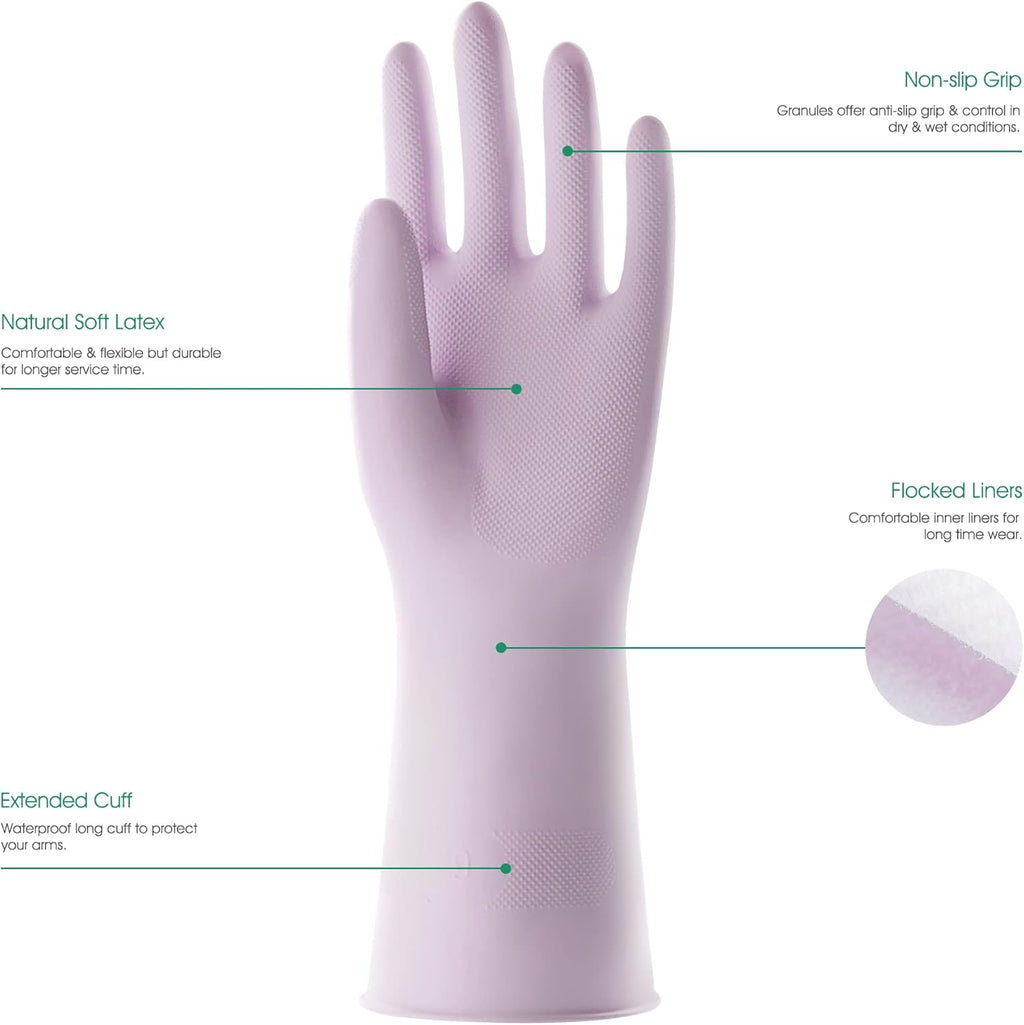 COOLJOB 3 Pairs Colorful Household Gloves with Cotton Liner & Non-slip Grip