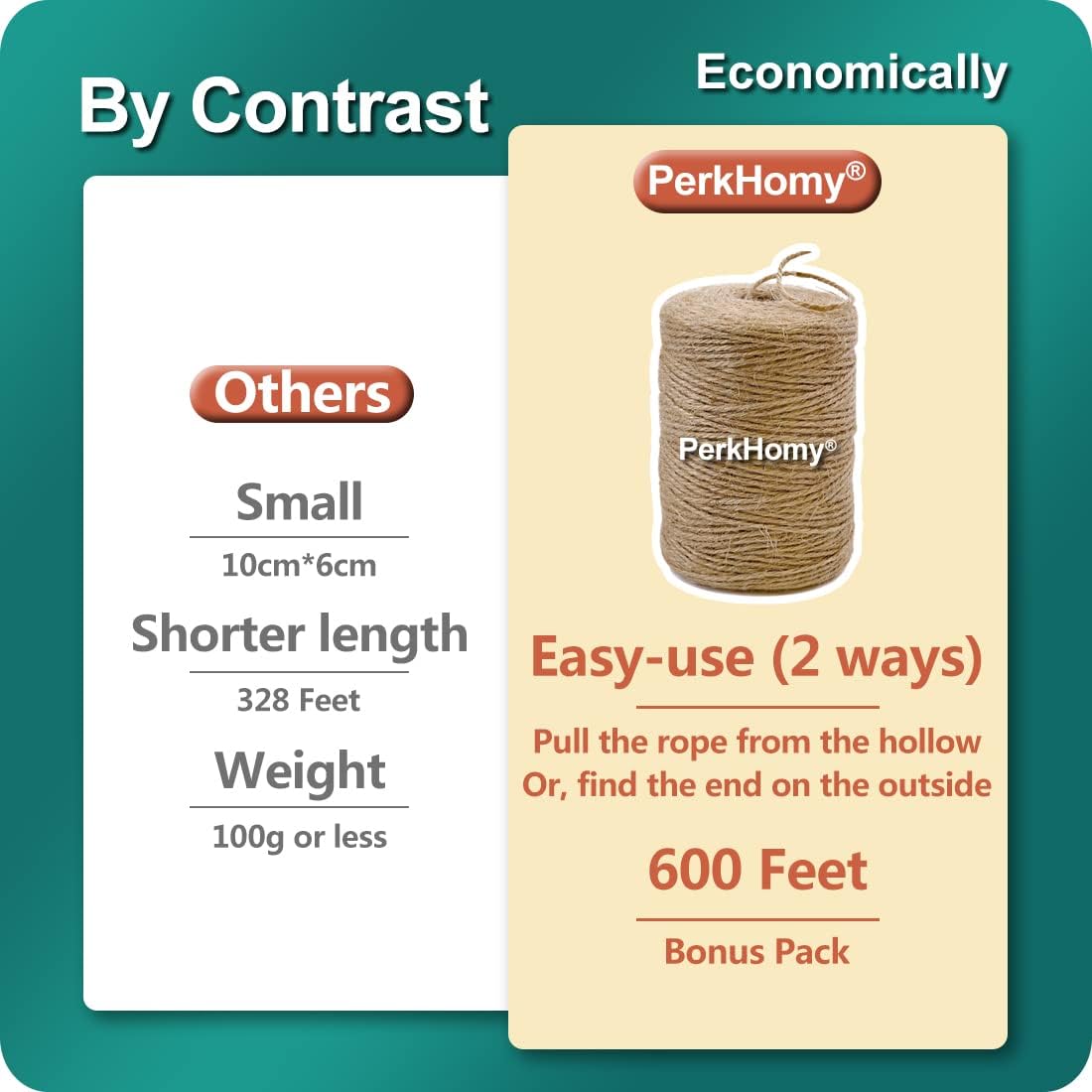 PerkHomy Natural Jute Twine 600 Feet Long Twine String for Crafts Gift