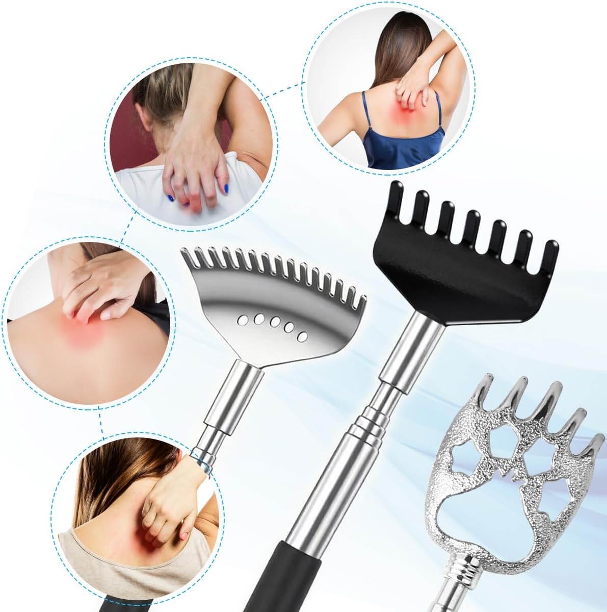 Yeipis 3 Pack Different Back Scratcher Metal Portable Telescoping with Rubber