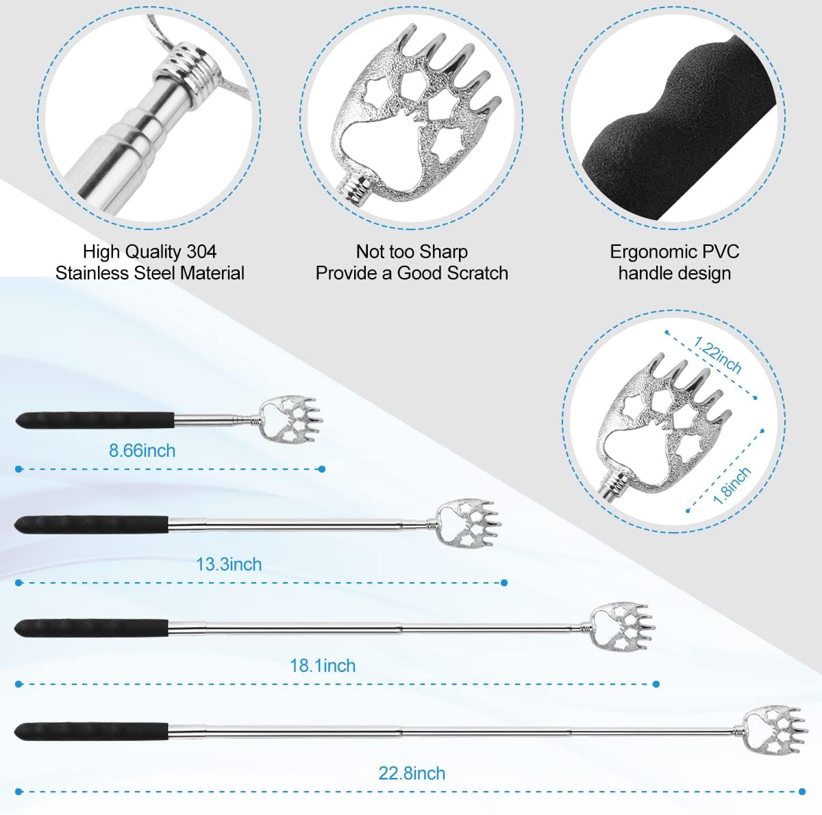 Yeipis 3 Pack Different Back Scratcher Metal Portable Telescoping with Rubber