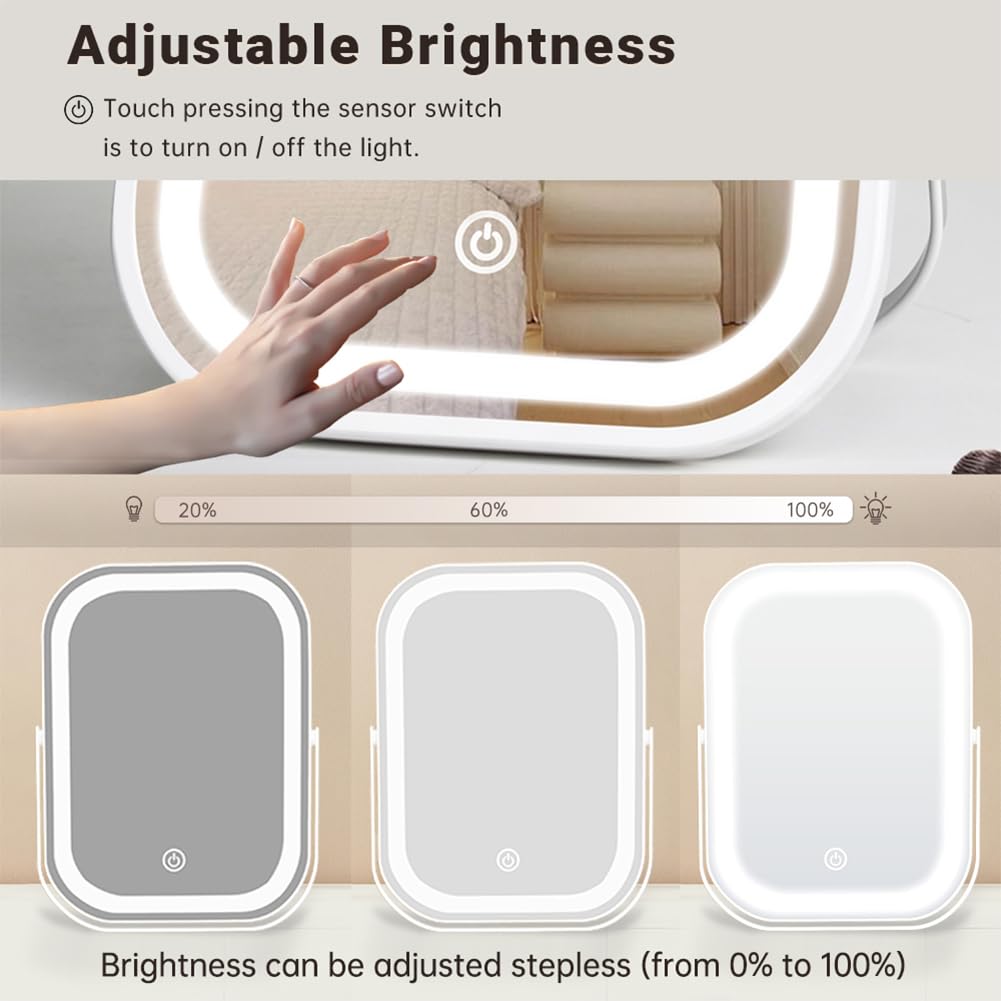 YEKKOPT Travel Makeup Mirror with Lights, Portable Small Beauty LED Vanity