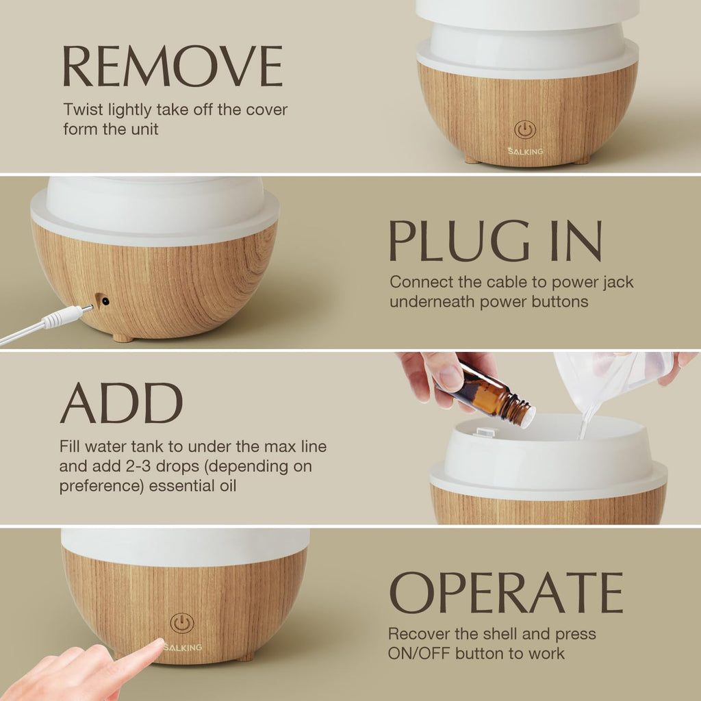 SALKING Essential Oil Diffuser, 100ml Small Aromatherapy Diffuser with Auto
