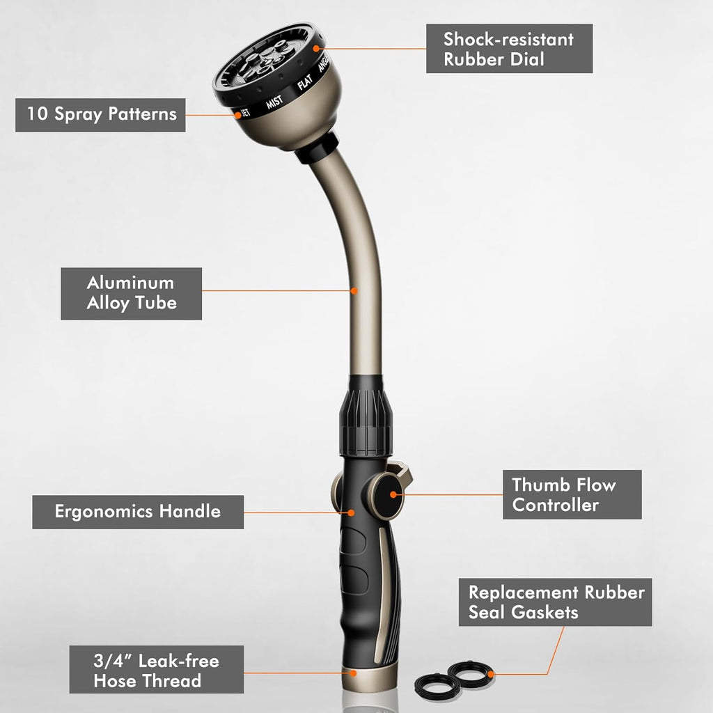 RESTMO Watering Wand Heavy Duty, Metal Garden Hose Wand with 10 Spray
