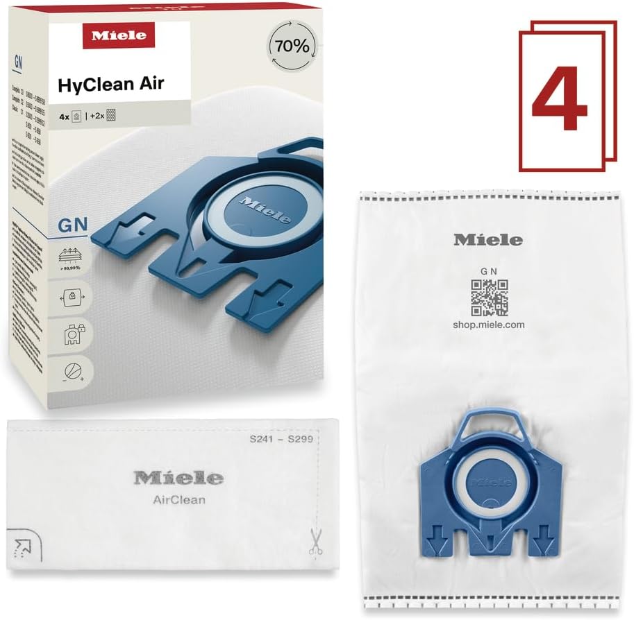 Miele Genuine AirClean GN Vacuum Cleaner Bags, 4 Bags Included, for Miele