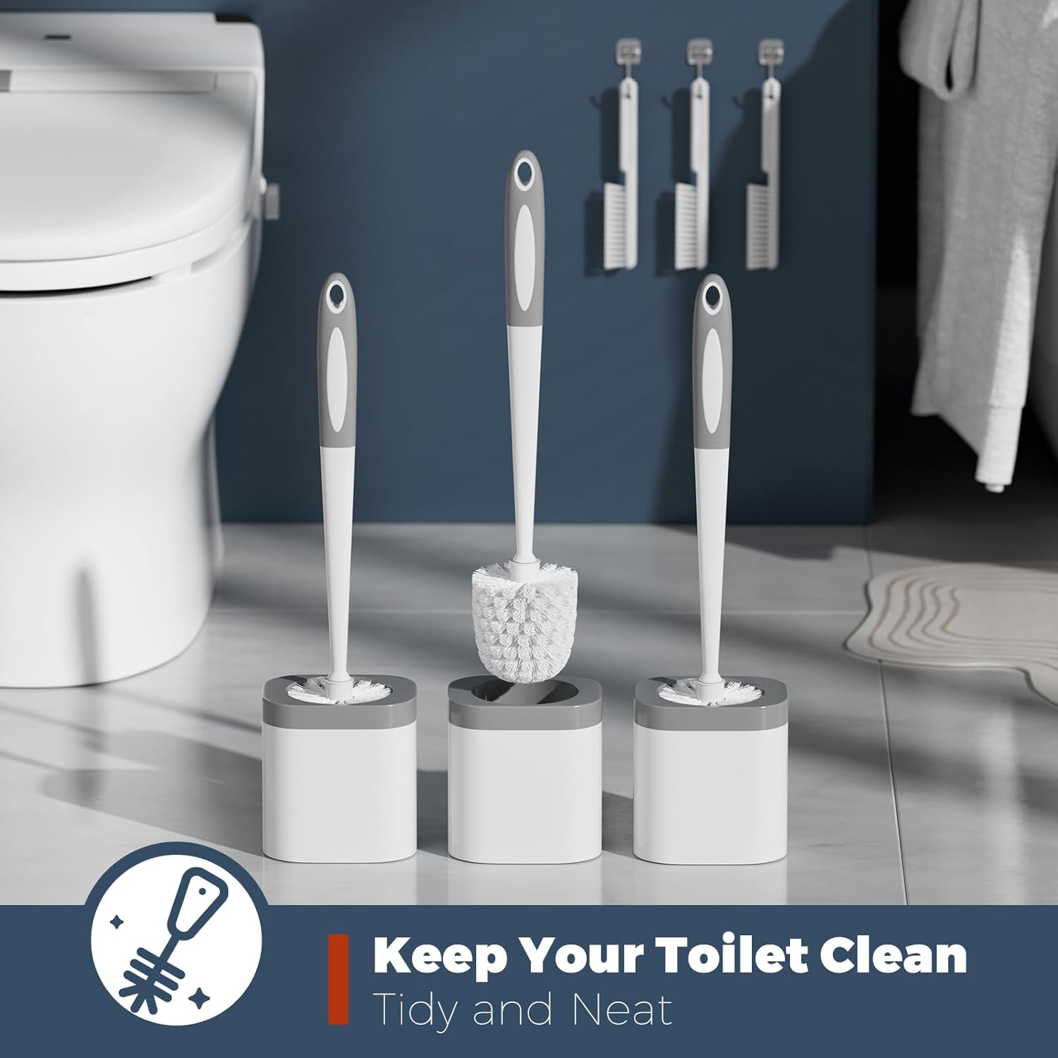 Holaloha Toilet Brush, 3 Pack Toilet Brush and Holder Set Bathroom