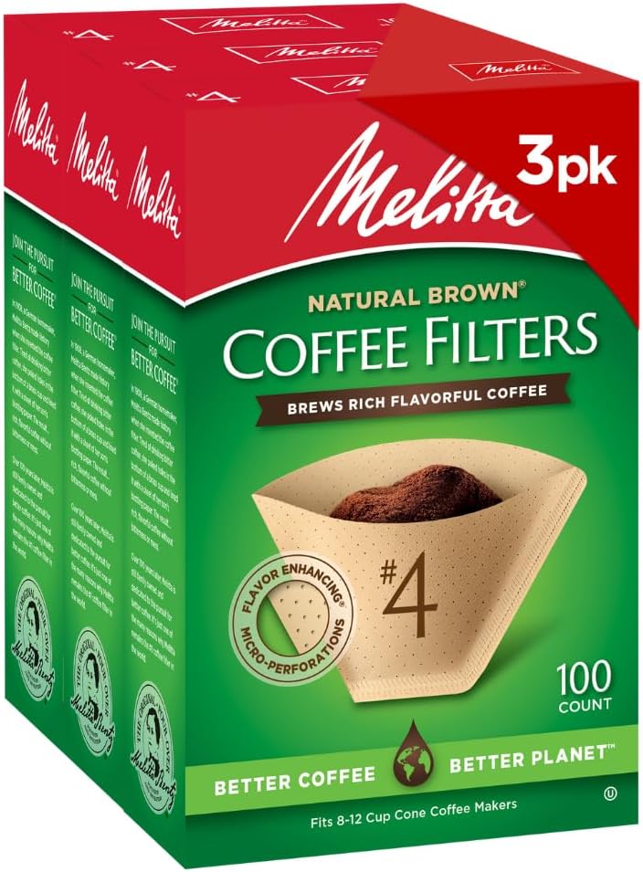 Melitta #4 Cone Coffee Filters, Natural Brown, 100 Count (Pack Of 3), 300