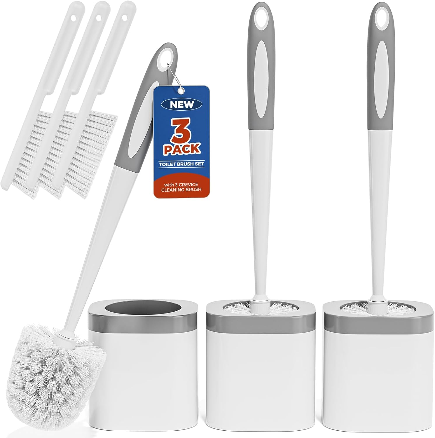 Holaloha Toilet Brush, 3 Pack Toilet Brush and Holder Set Bathroom