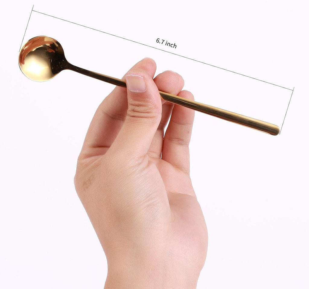 4 PCS 6.7 Inches Coffee/ Tea Spoons Long Handle, Gold, Ice Tea, Espresso