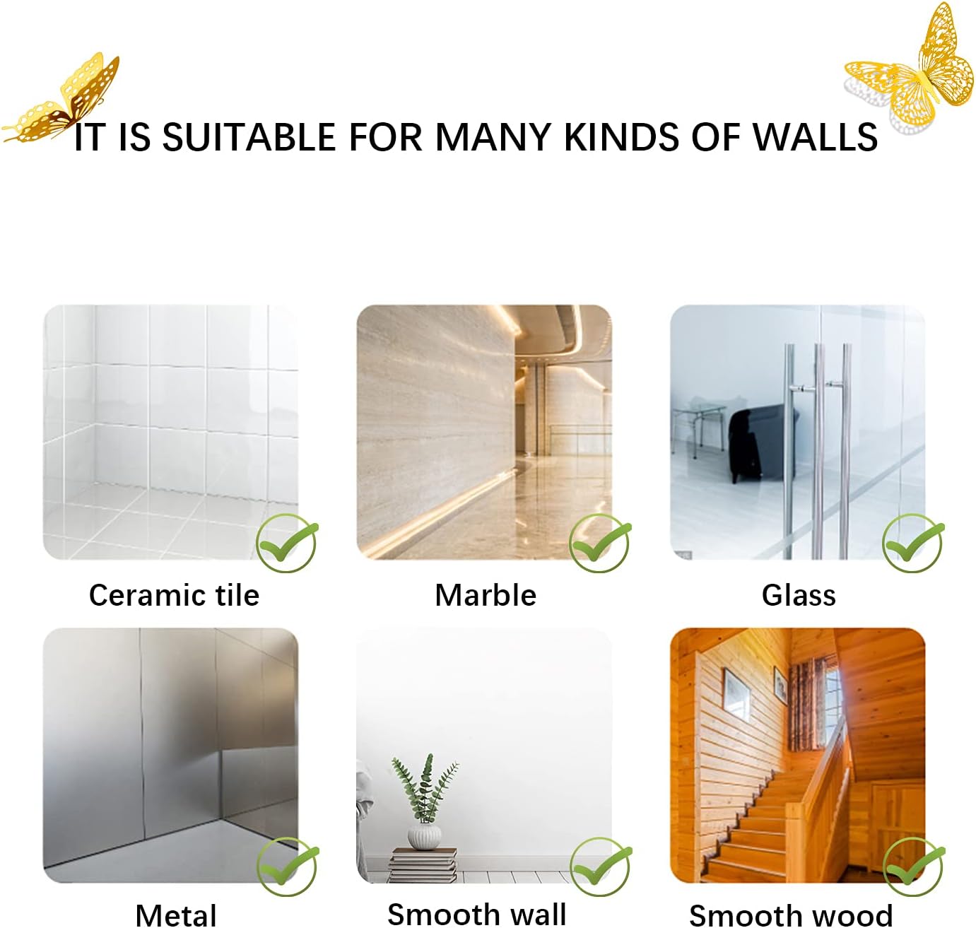 SAOROPEB 3D Butterfly Wall Decor - 48 Pcs, 4 Styles, 3 Sizes, Gold Butterfly