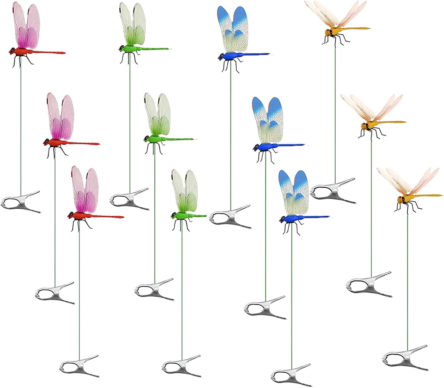 12 Pack Dragonfly Clip,Fake Dragonflies, Humming Bird Stakes Fake, Plastics