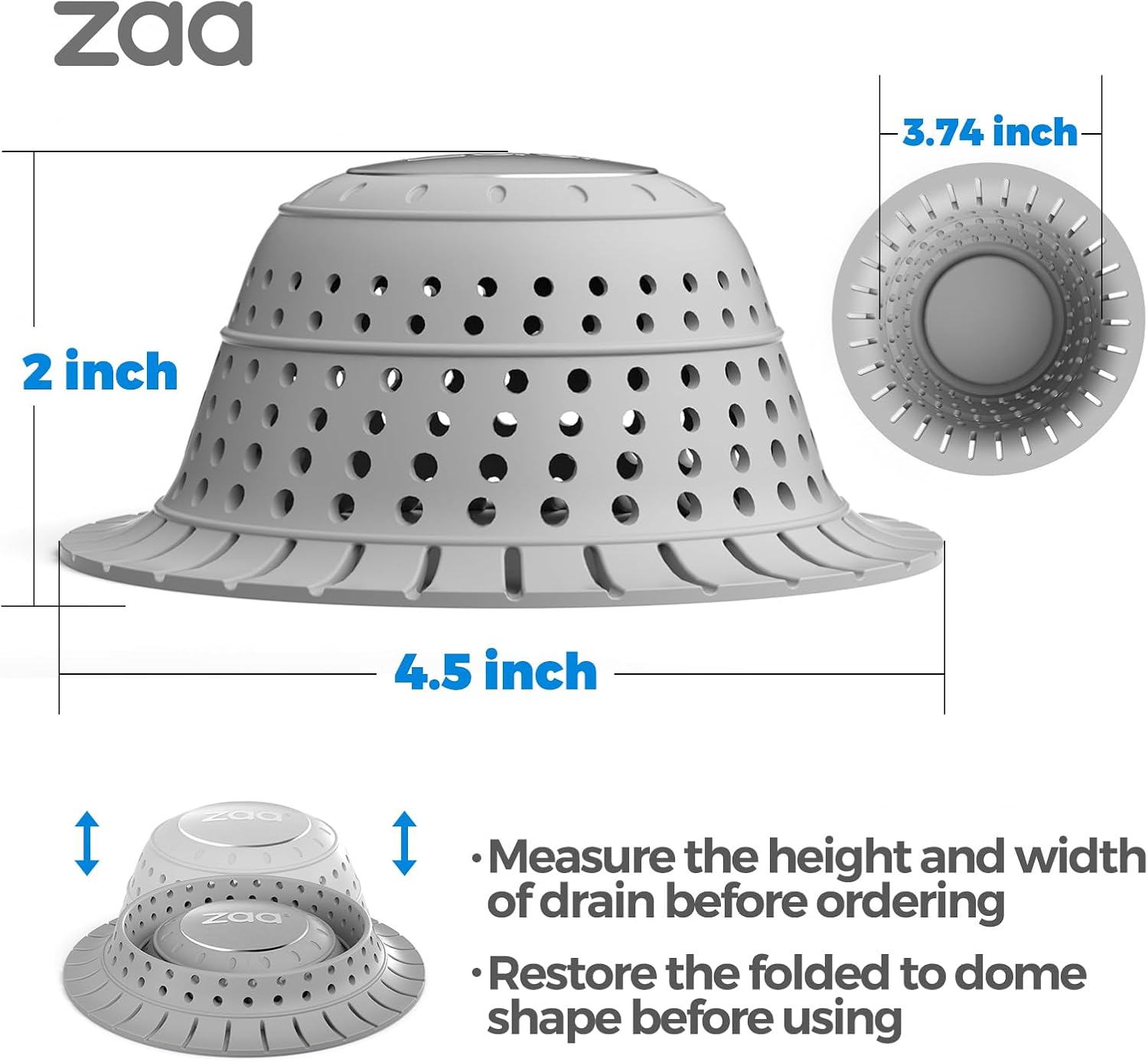 zaa Bathtub Drain Hair Catcher, Premium Silicone Shower Hair Catcher, 1Pack