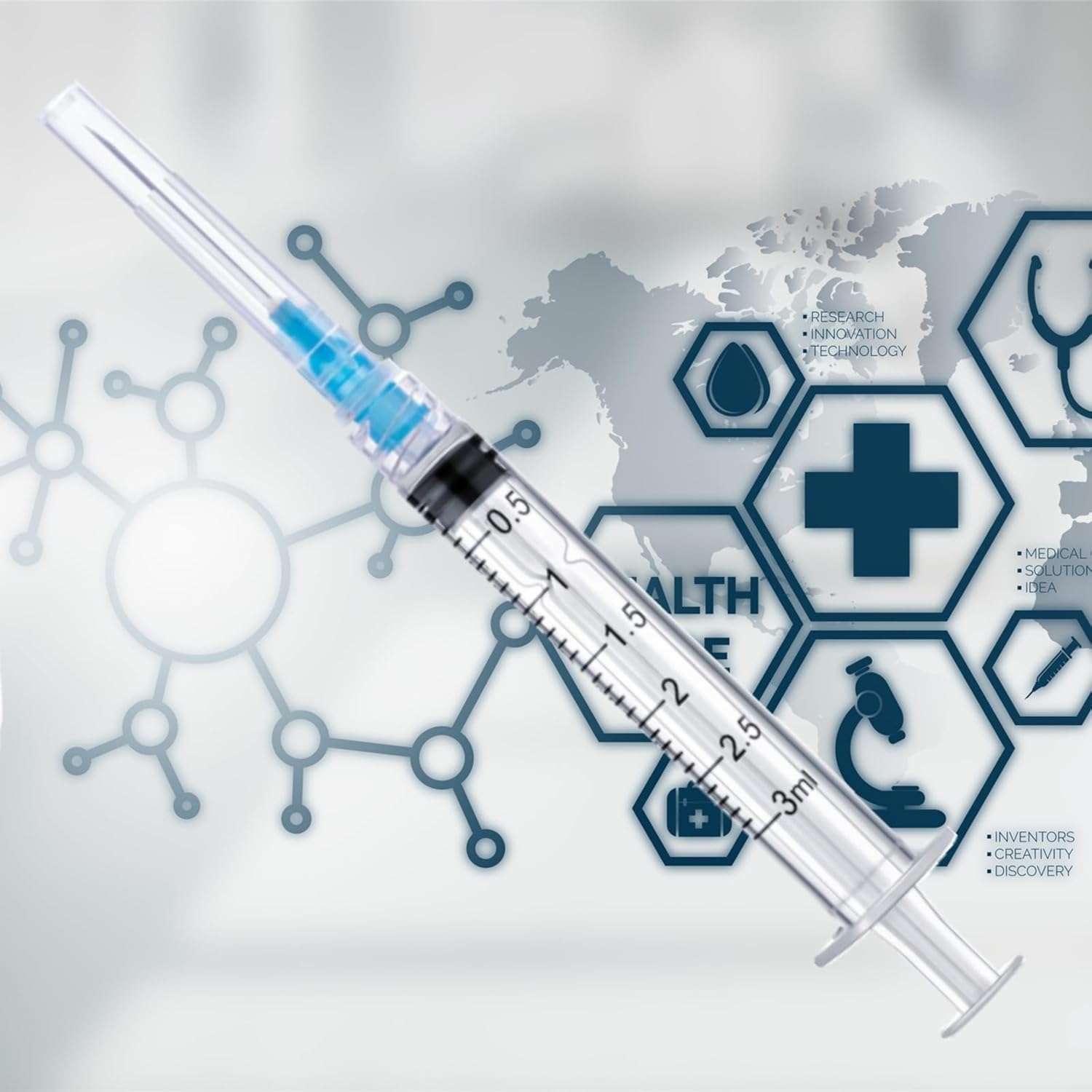100 Pack Disposable 3ml/cc Lab Syringes with 23Ga 1 Inch Needle Luer Lock