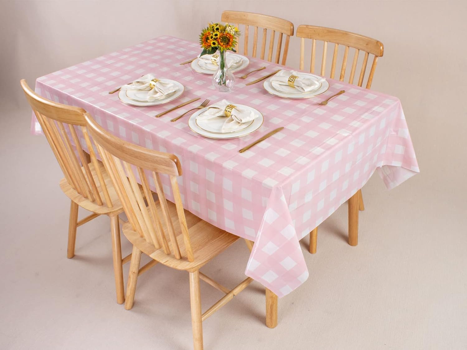 Kesfey 3 Packs Pink Gingham Tablecloth Pink and White Checkered Tablecloths
