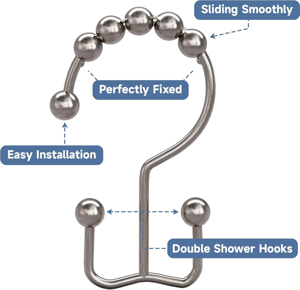 Titanker Shower Curtain Hooks Rings, Rust Resistant Metal Double Glide Shower
