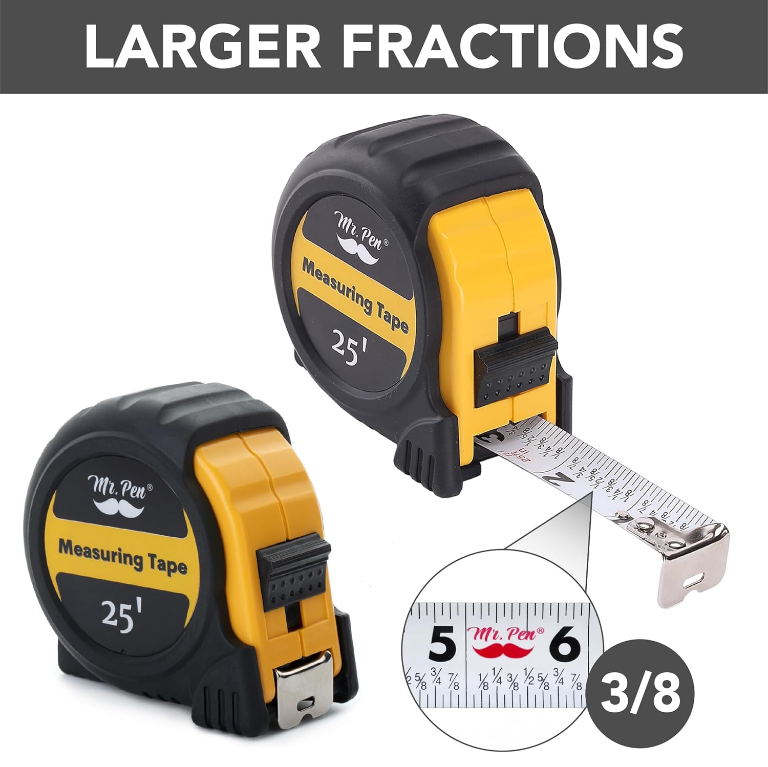 Mr. Pen- Steel Retractable Tape Measure with Fractions, 25-Foot, Easy Read
