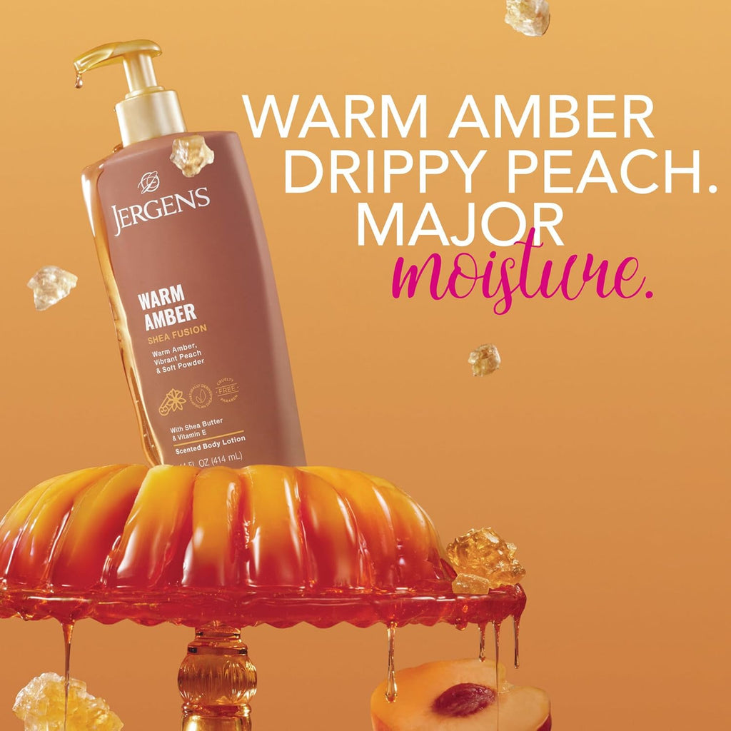 Jergens Shea Fusion Warm Amber Scented Lotion, Moisturizing Body Lotion with