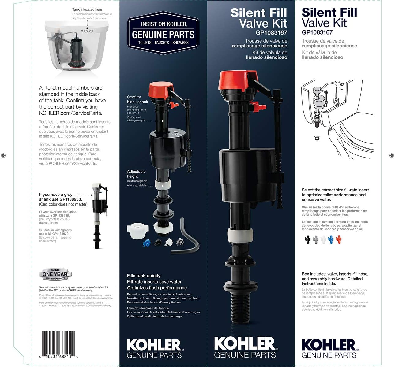 Kohler Genuine Part Gp1083167 Silent Fill Valve Kit For All Kohler Class Five