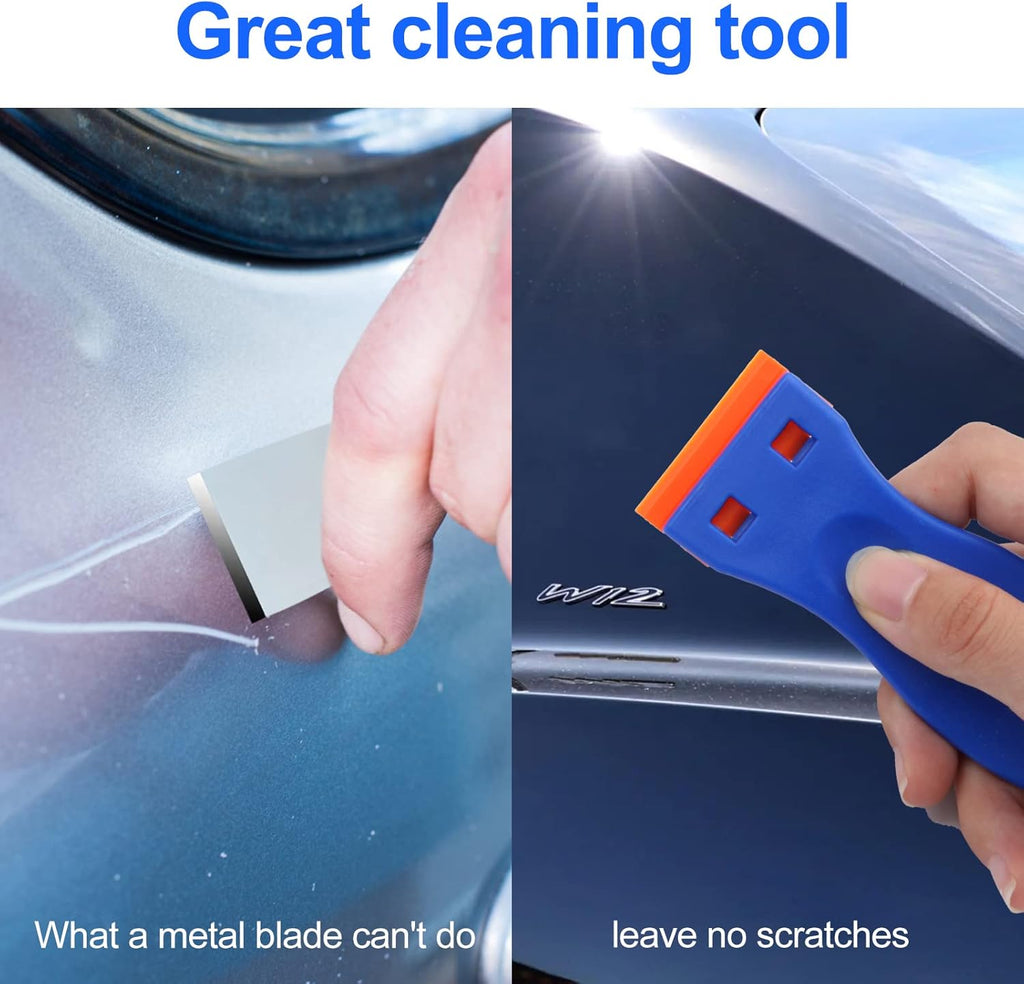 4 Pcs Plastic Razor Blade Scraper and 100 Pcs Blades, Remove Label Decal