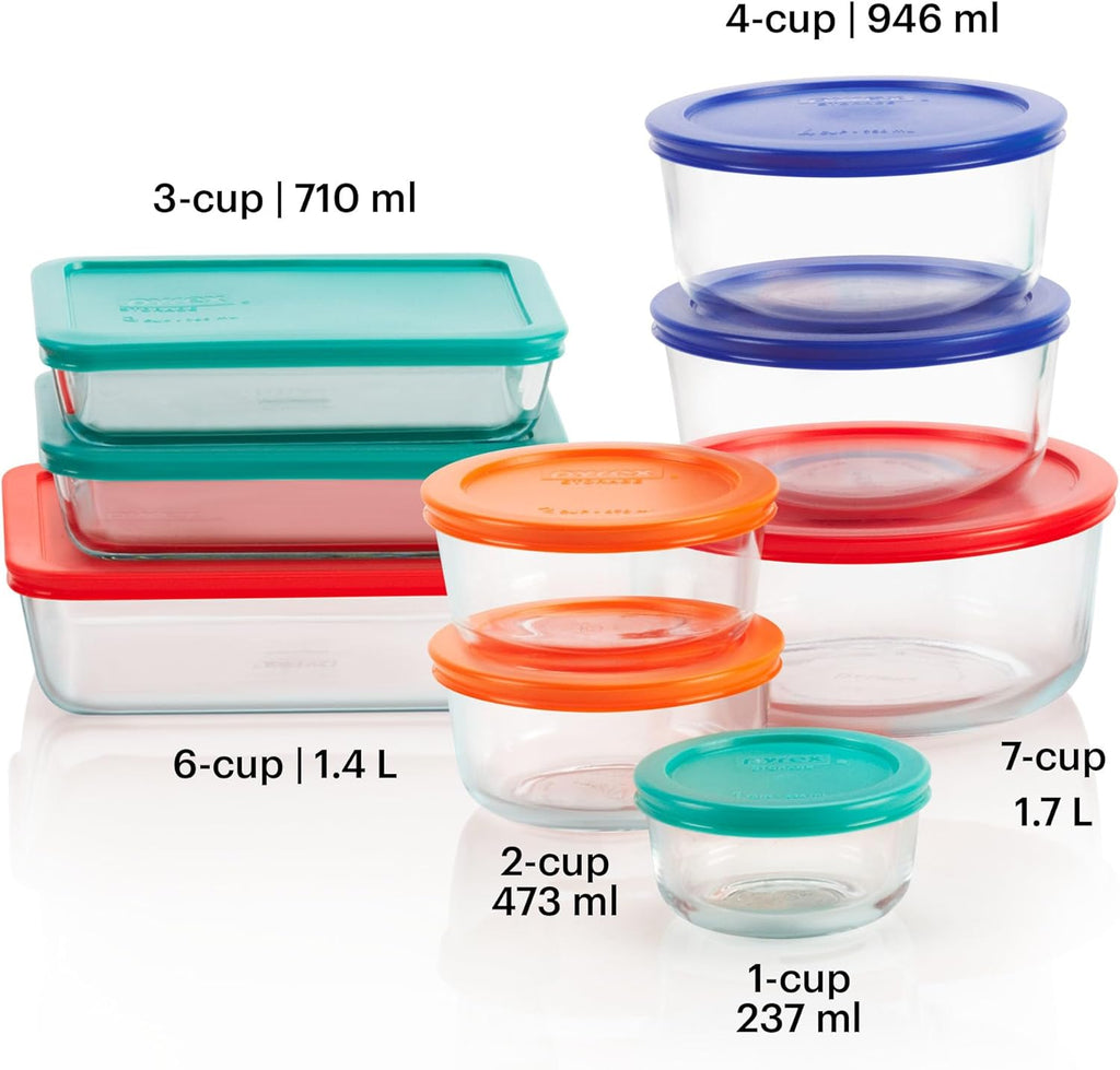 Pyrex Simply Store (9-Pack) Mixed Sized Glass Food Storage Set, Round &