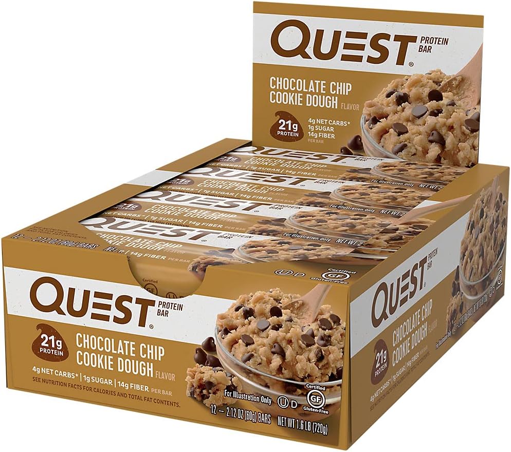 Quest Nutrition Chocolate Chip Cookie Dough Protein Bars, High Protein, Low