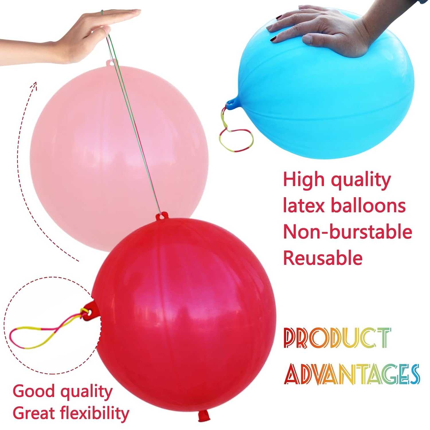 LEEZZIZZ 30Pcs Punch Balloons, Thickened Neon Punching Balloon Heavy Duty