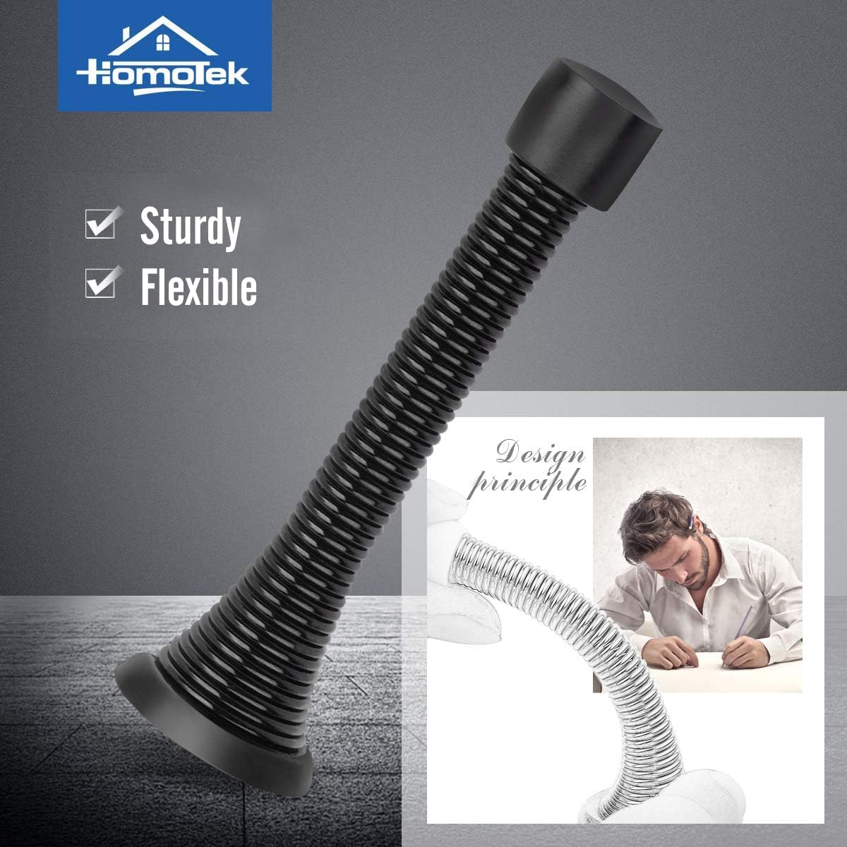 HOMOTEK 12 Pack Black Spring Door Stops,3-1/8" Heavy Duty - Flexible Door