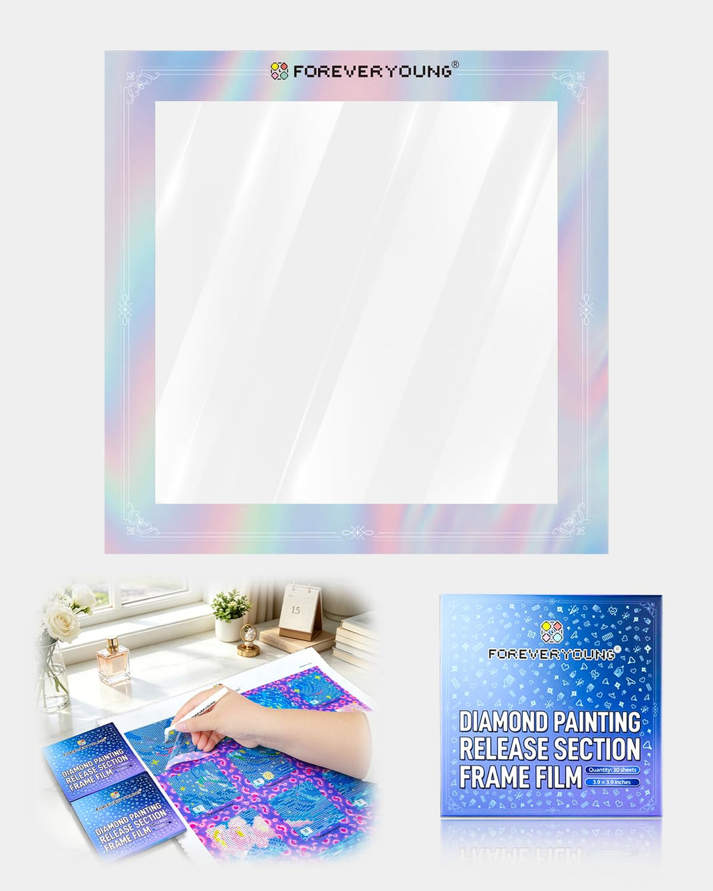ForeverYoung Reusable Diamond Art Release Film 30 PCS Gradient Rainbow