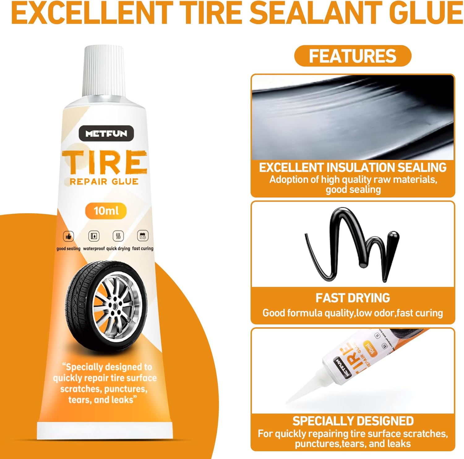 40 PCS Tire Repair Rubber Nails Kit with 2 Tubes of Black Tire Sealant Glue