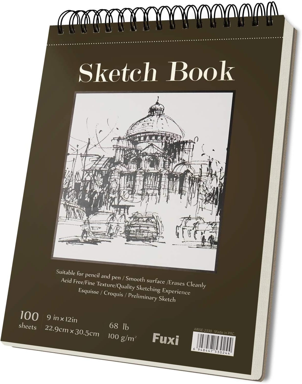 Fuxi 9" x 12" Sketch Book, Top Spiral Bound Sketch Pad, 100 Sheets