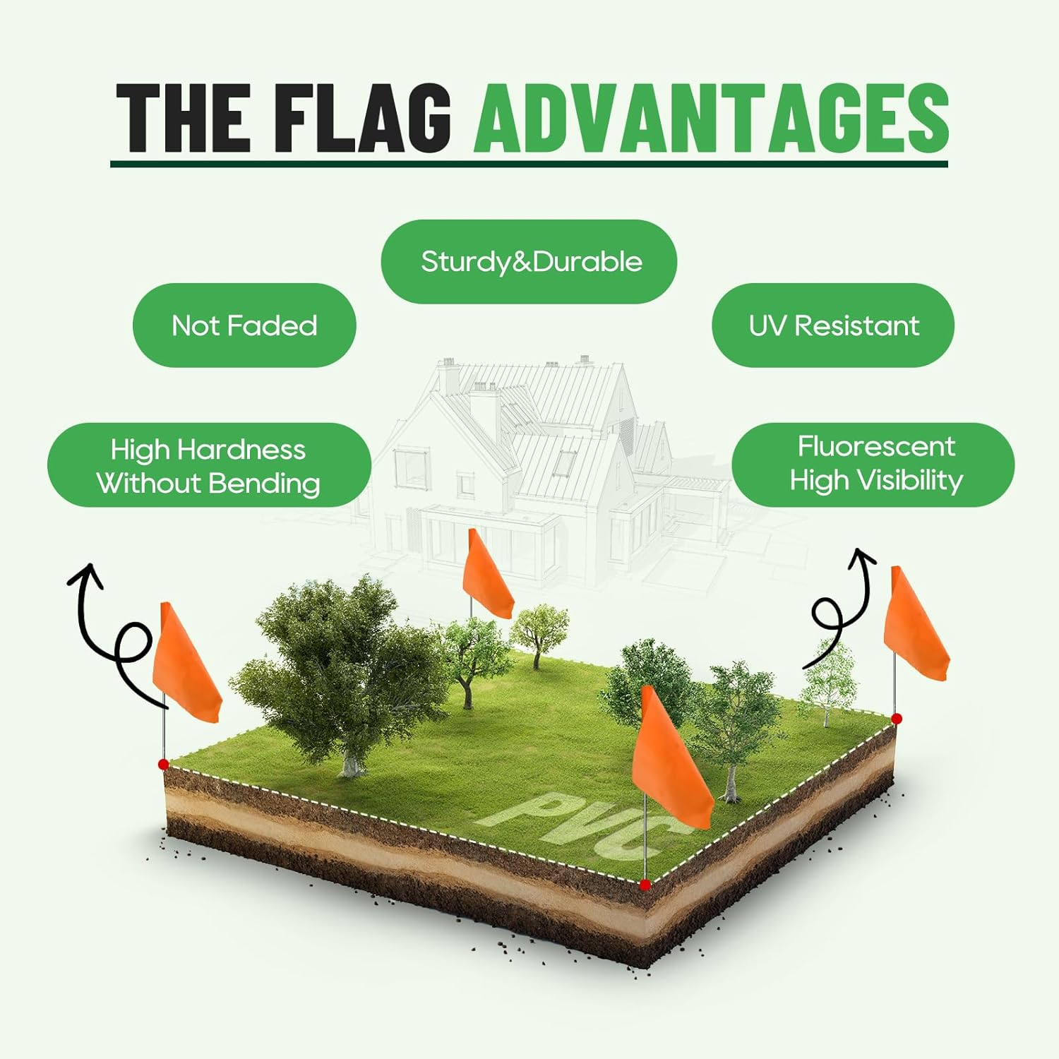 Zozen 50Pack Fluorescent Orange Marking Flags, Writable/15x4x5 Inch, Yard