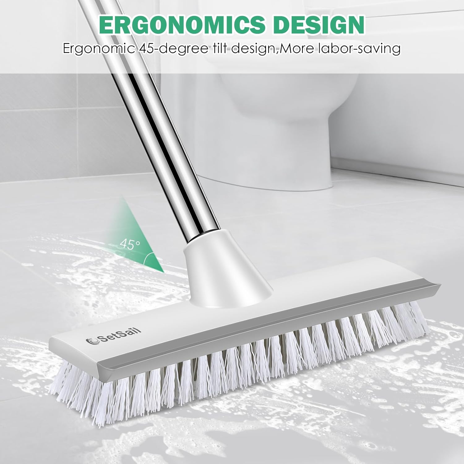 SetSail Floor Scrub Brush with 51-Inch Long Adjustable Handle 2 in 1 Scrape