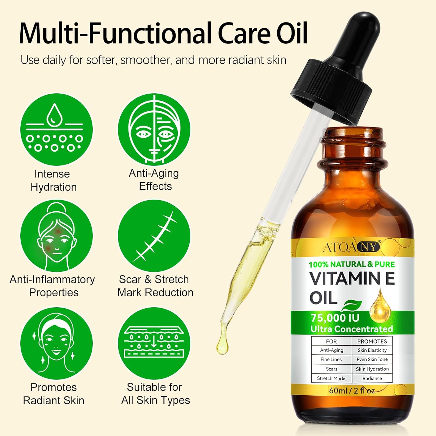 flasture Vitamin E Oil 75,000 IU ‰ÛÒ 100% Pure Natural Vitamin E for Skin