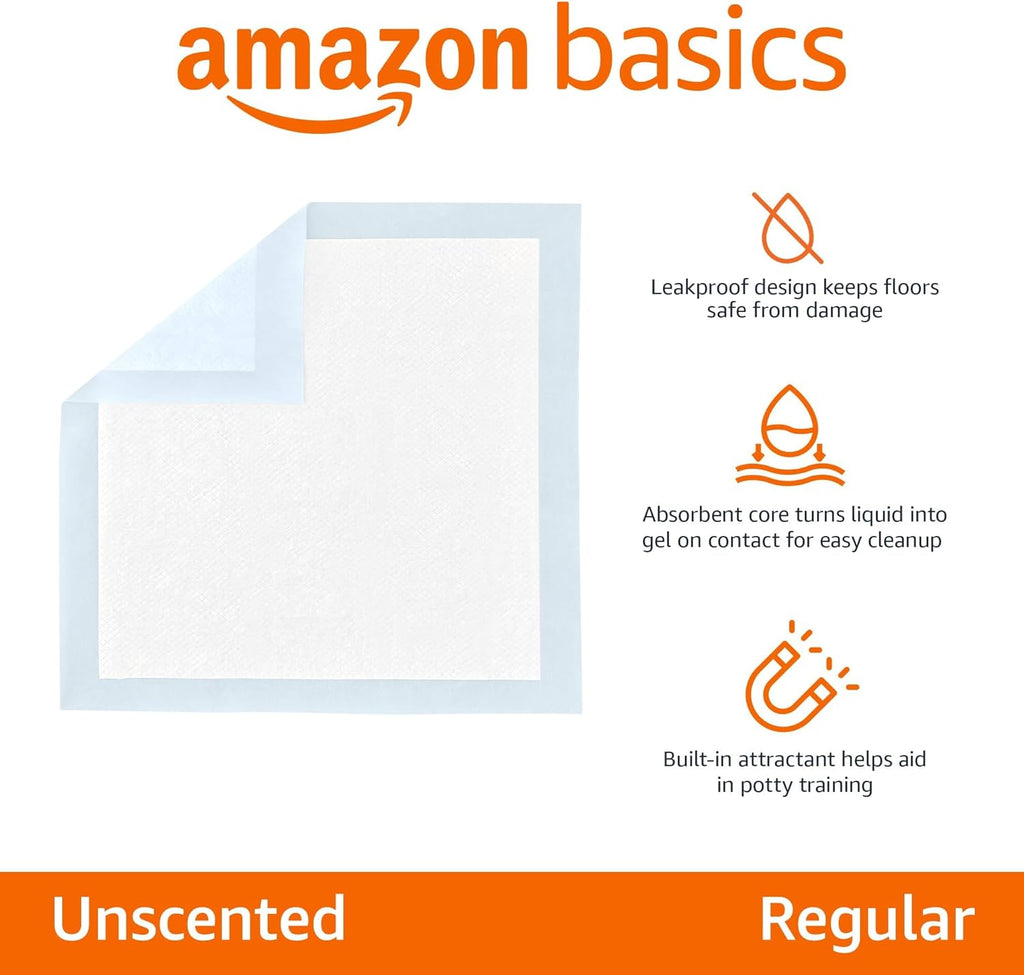 Amazon Basics Leak-Proof Dog and Puppy Potty Training Pee Pads with Quick-Dry