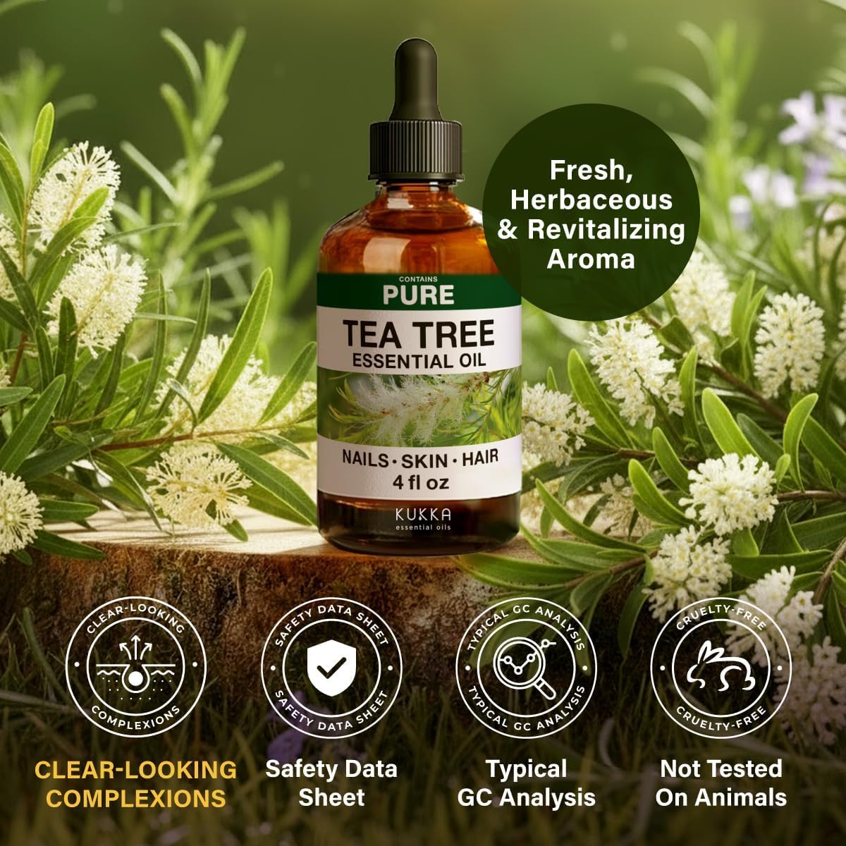 100% Pure Tea Tree Oil - 4 Fl Oz Tea Tree Essential Oil for Hair, Skin