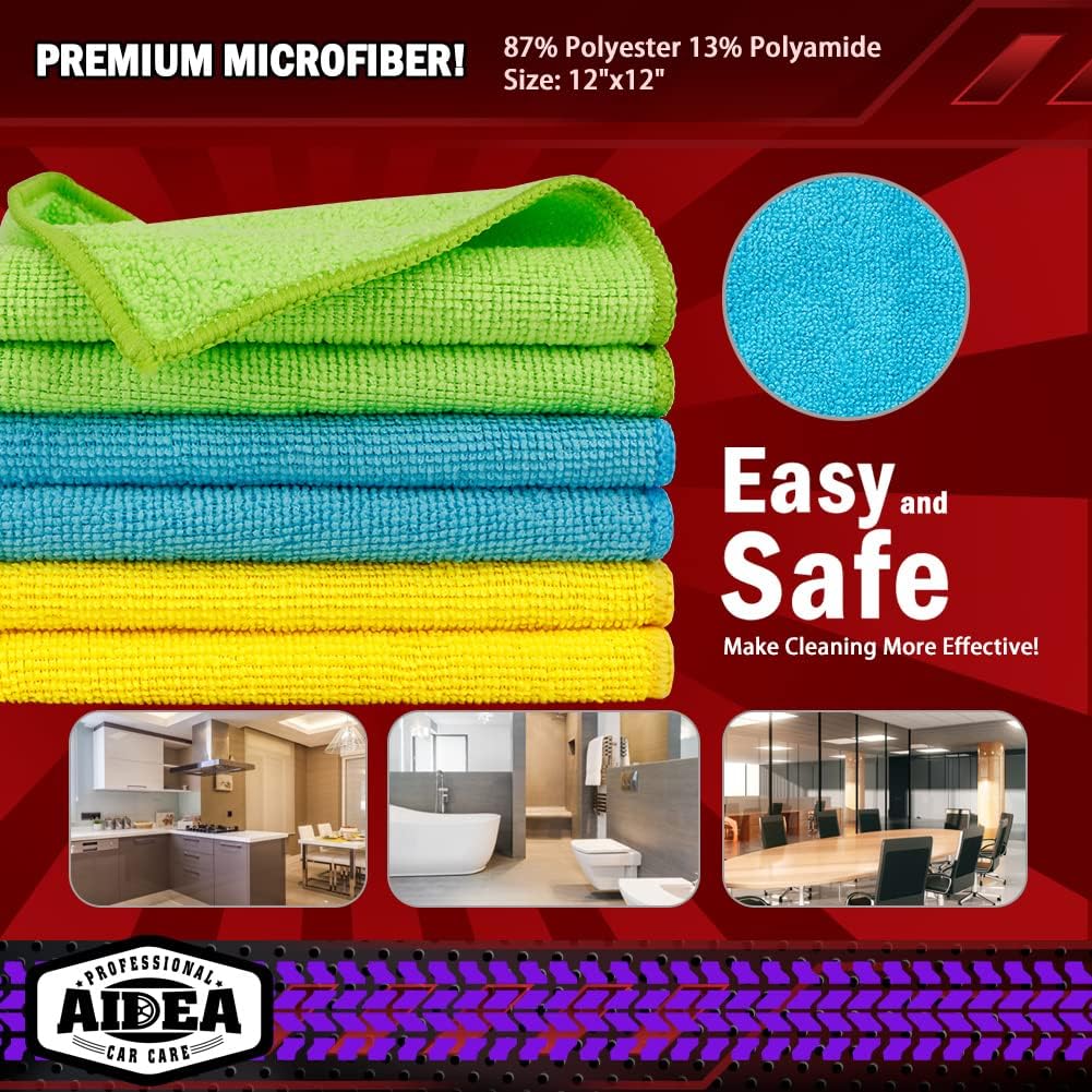 AIDEA Microfiber Cleaning Cloth, 50PK, Microfiber Towels for Cars, Premium