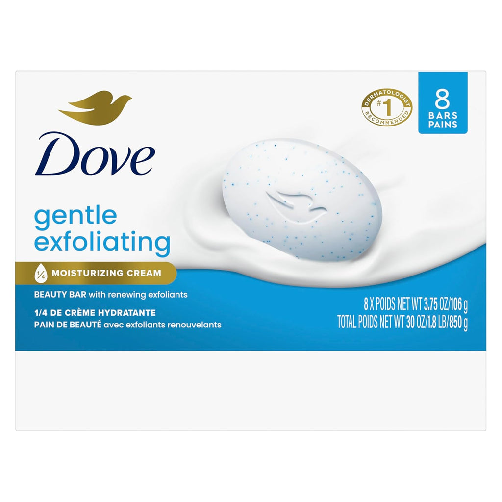 Dove Beauty Bar Soap 8 Bars Gentle Exfoliating, for Soft, Smooth Skin, Gently