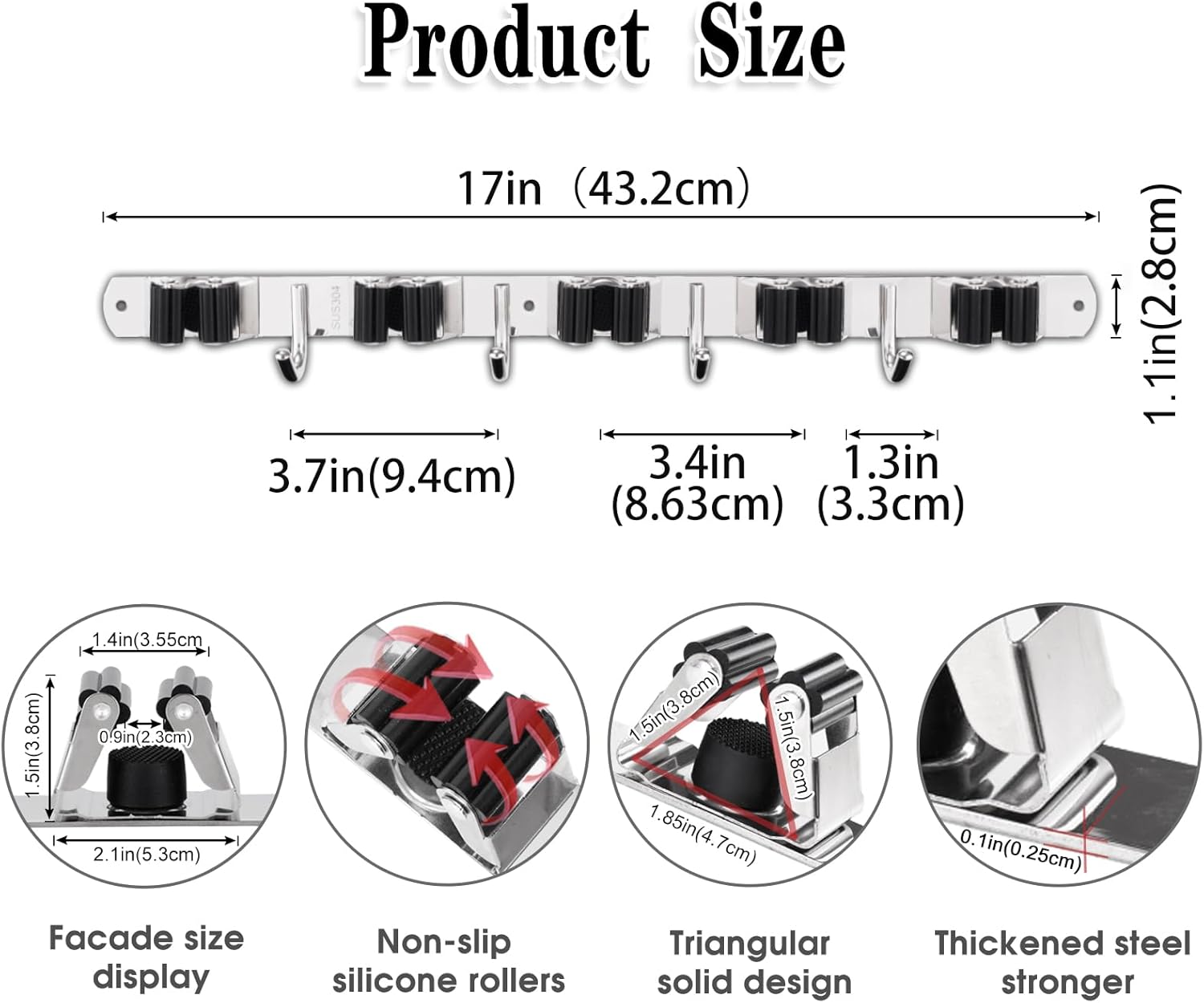 AceMining 5 Racks and 4 Hooks Mop and Broom Holder Wall Mount, Broom