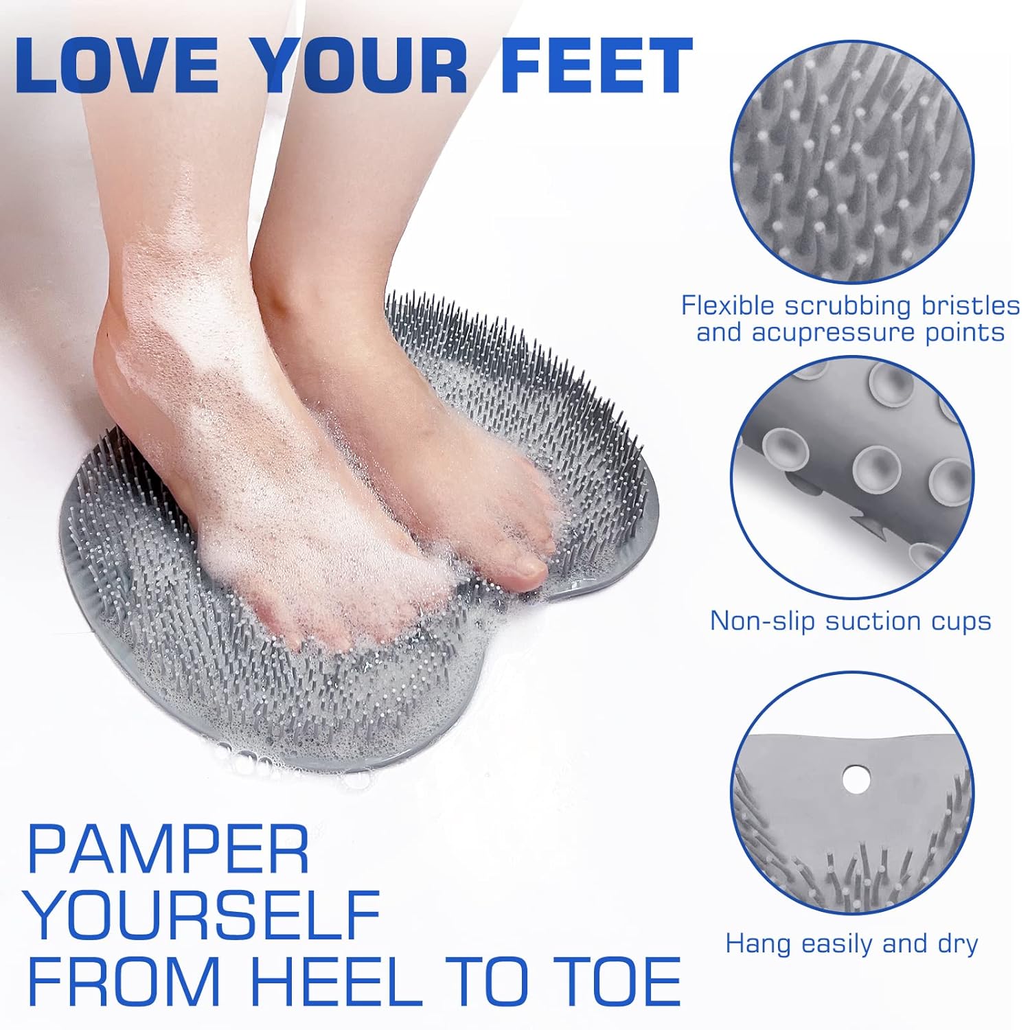 Shower Foot Scrubber Mat Back Washer Exfoliating Bath Wash Pad Wall Mounted
