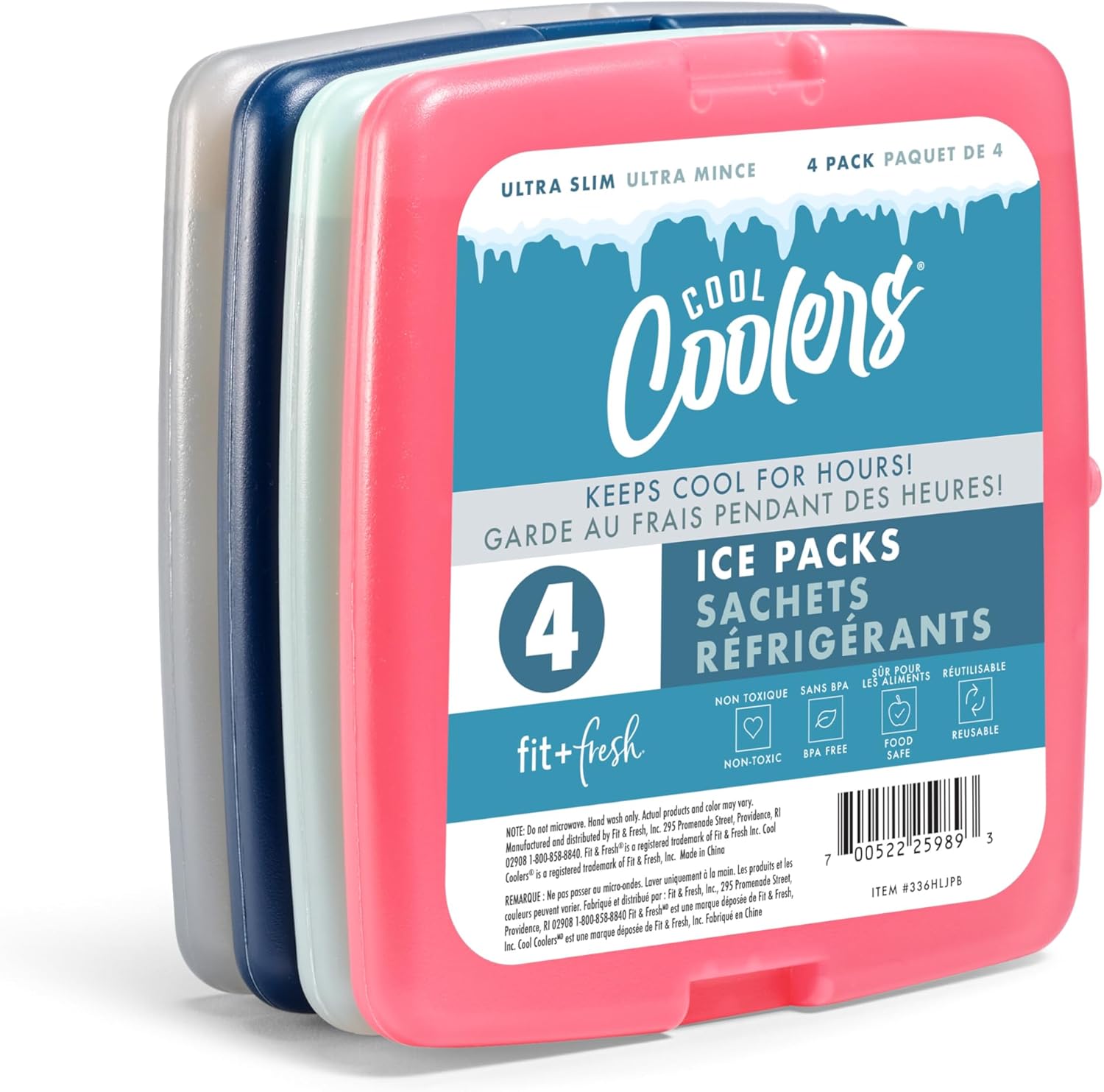 Fit + Fresh Cool Coolers Slim, Reusable Ice Packs for Lunch Bags, Beach Bags