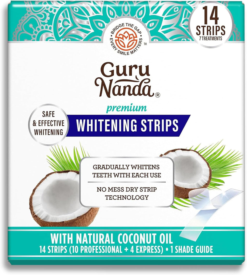 GuruNanda Teeth Whitening Strips - 7-Day Treatment with Non-Slip, Dry Strip