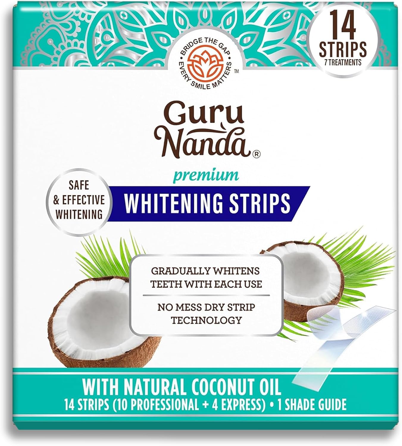 GuruNanda Teeth Whitening Strips - 7-Day Treatment with Non-Slip, Dry Strip