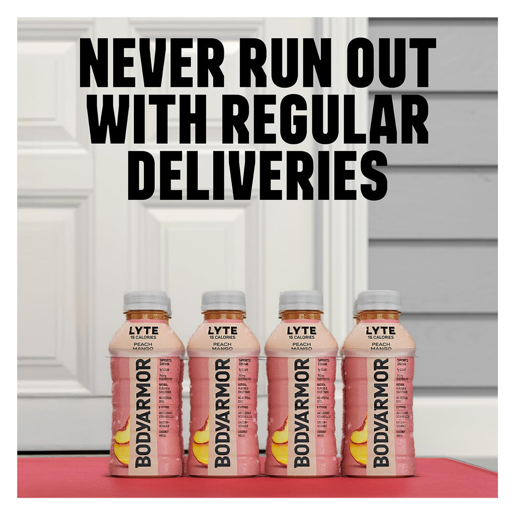 BODYARMOR LYTE, Peach Mango, Electrolyte Drink, 20 Calories, 16 Fl Oz Bottles