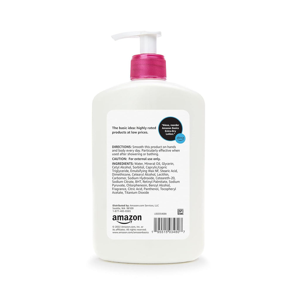 Amazon Basics Body Lotion For Dry Skin with Vitamins B5 & E, Clean Scent, 16