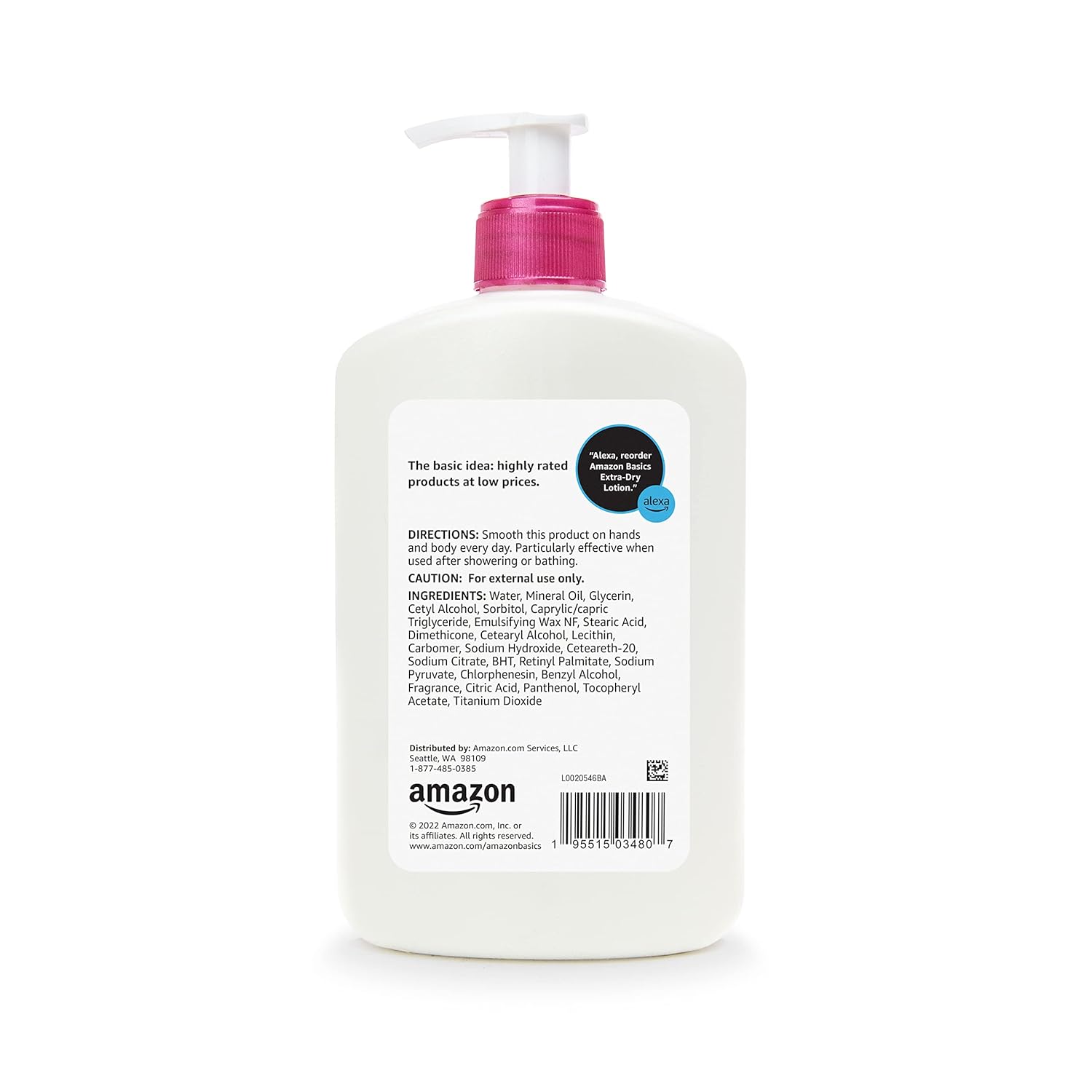 Amazon Basics Body Lotion For Dry Skin with Vitamins B5 & E, Clean Scent, 16