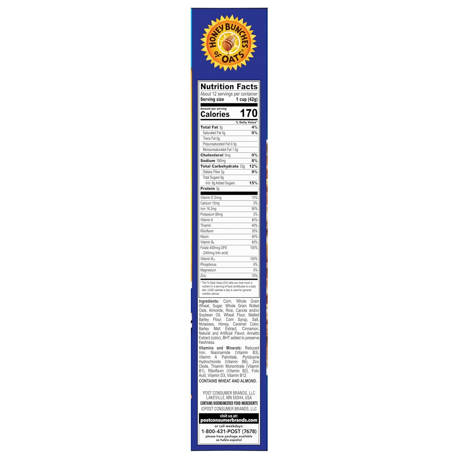 Honey Bunches of Oats with Almonds Breakfast Cereal, Almond Cereal with Oats