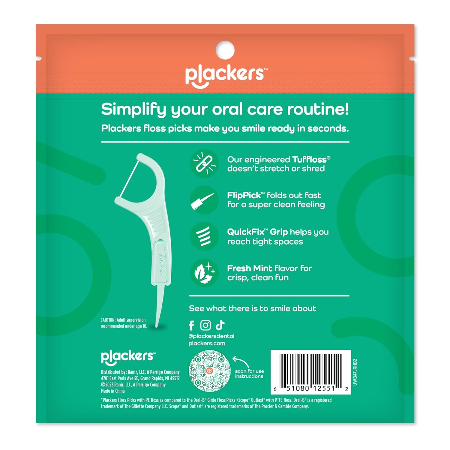 Plackers Micro Line Dental Floss Picks, Fold-Out FlipPick, Tuffloss, Easy