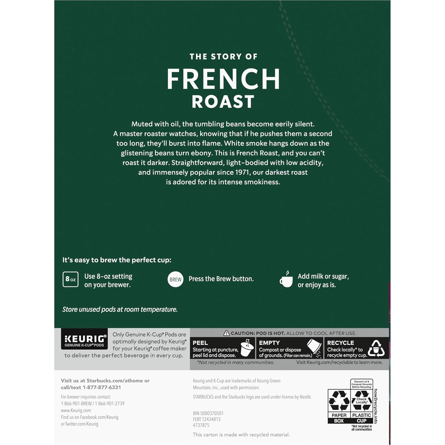Starbucks K-Cup Coffee Pods, Dark Roast Hot or Iced Coffee, French Roast, 96