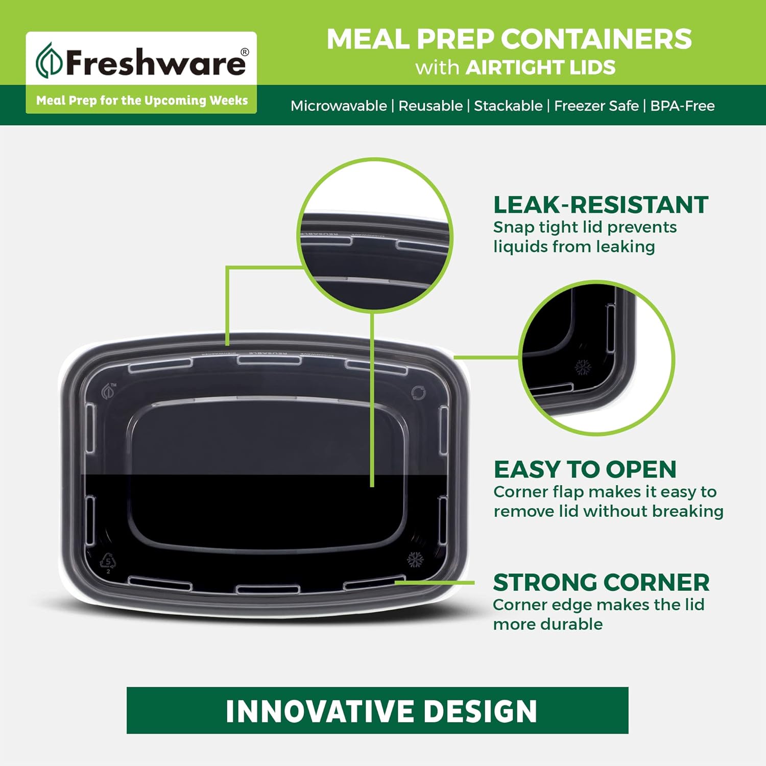 Freshware Meal Prep Containers 50 Pack 1 Compartment Food Storage Containers